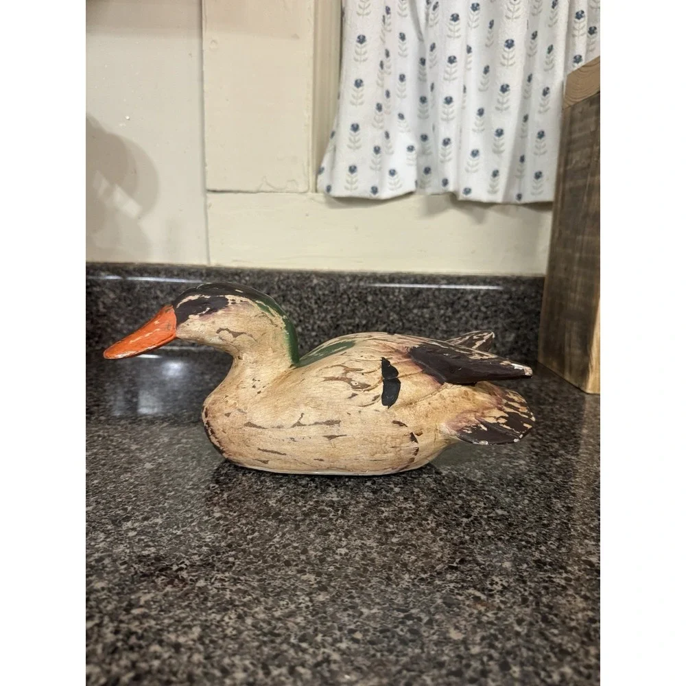 Antique Primitive Carved & Painted Wooden Duck Decoy